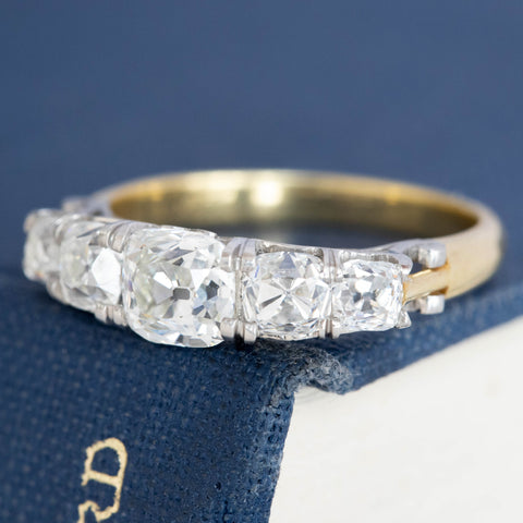 1.87ctw Old Mine Cut Diamond Victorian Inspired 5-Stone Band