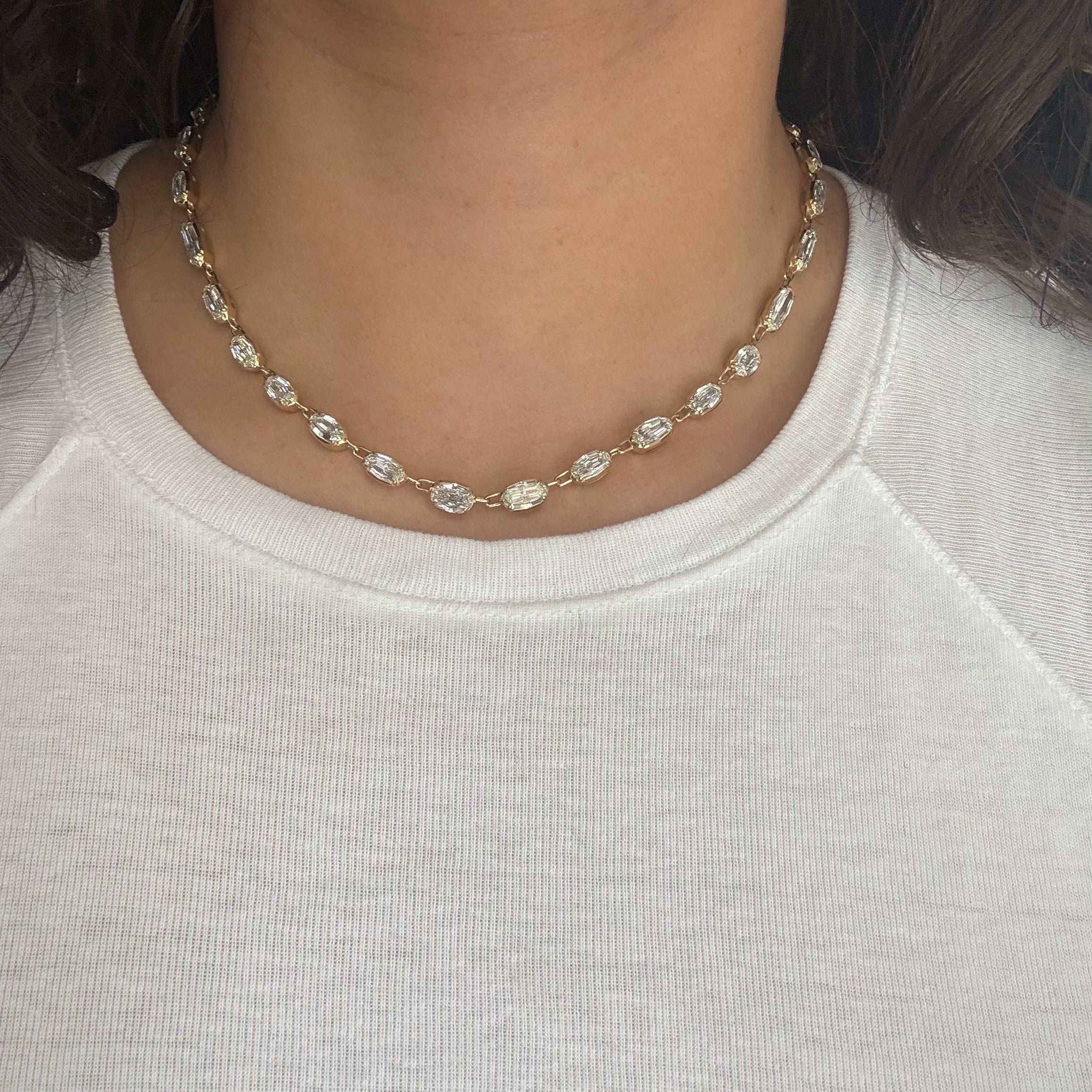 19.80ctw Oval Step Cut Diamond Riviere Necklace, GIA