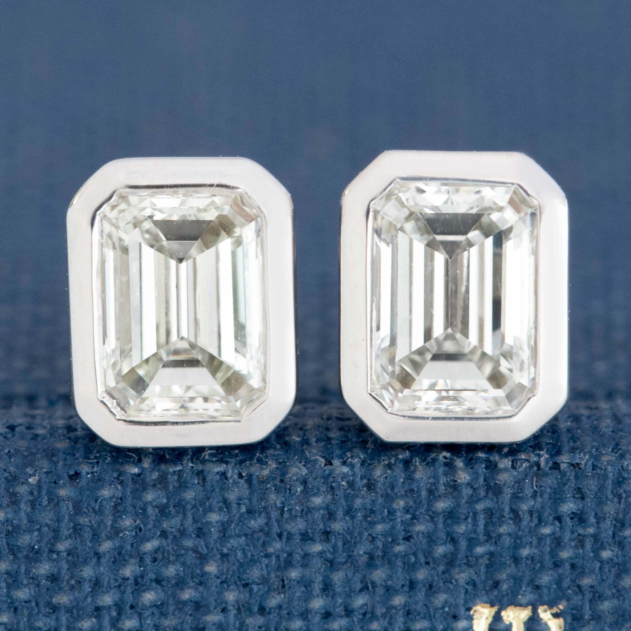 .81ctw Emerald Cut Diamond Bezel Stud Earrings