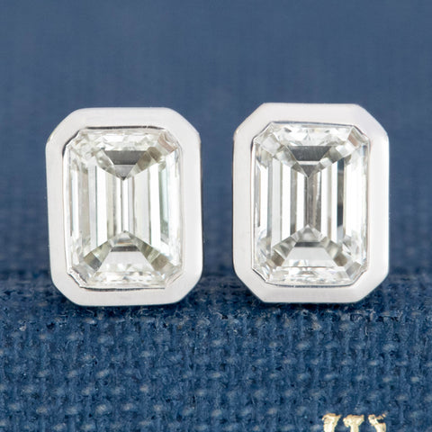 .81ctw Emerald Cut Diamond Bezel Stud Earrings