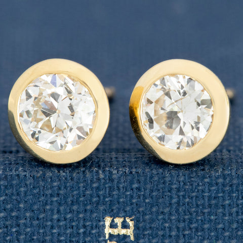 1.24ctw Old European Cut Diamond Bezel Stud Earrings