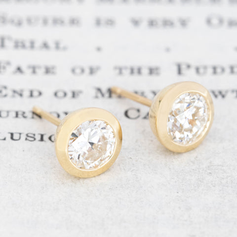 1.24ctw Old European Cut Diamond Bezel Stud Earrings