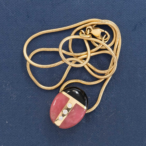 Vintage Diamond, Rhodochrosite & Onyx Ladybug Pendant