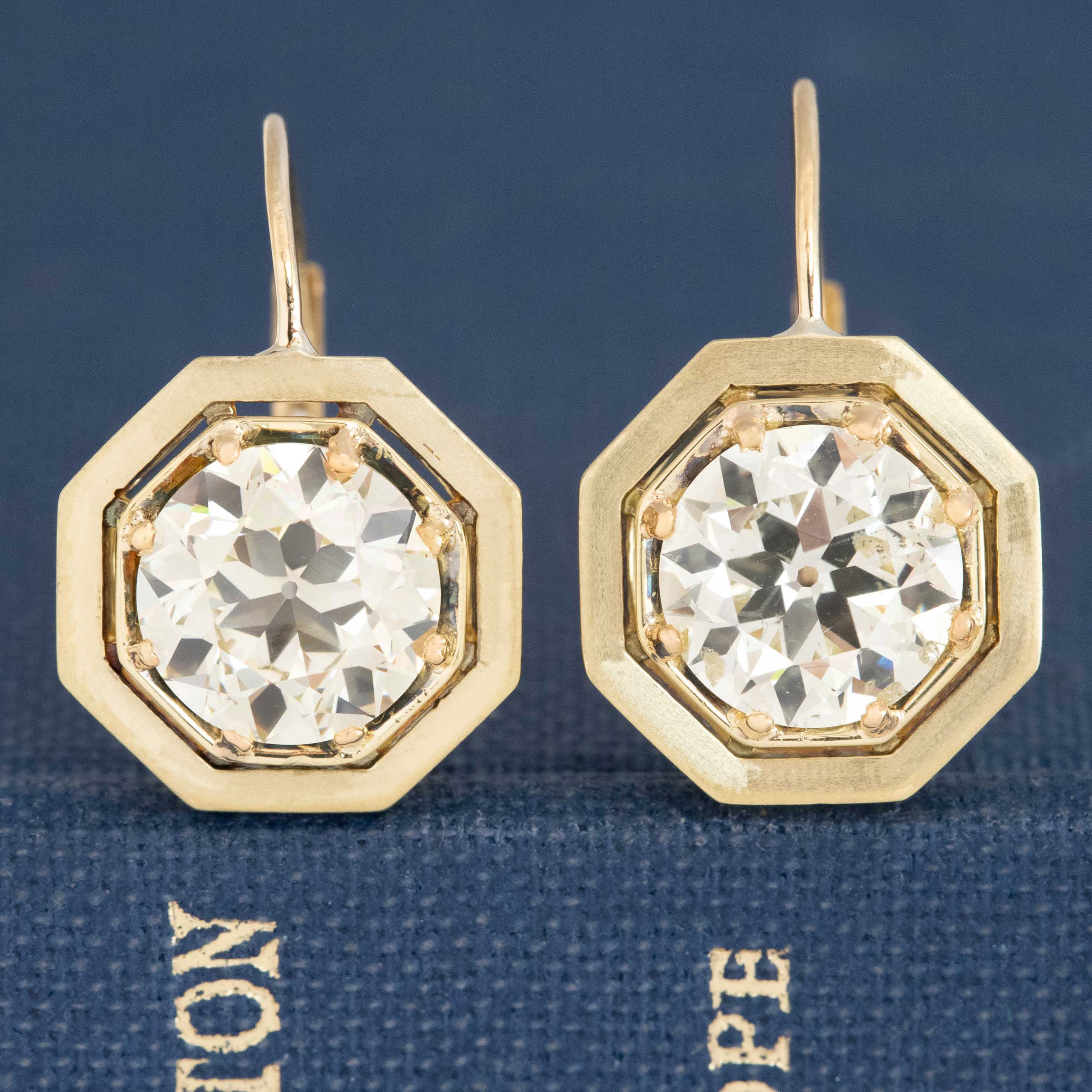 3.23ctw Transitional Cut Diamond Drop Earrings, GIA