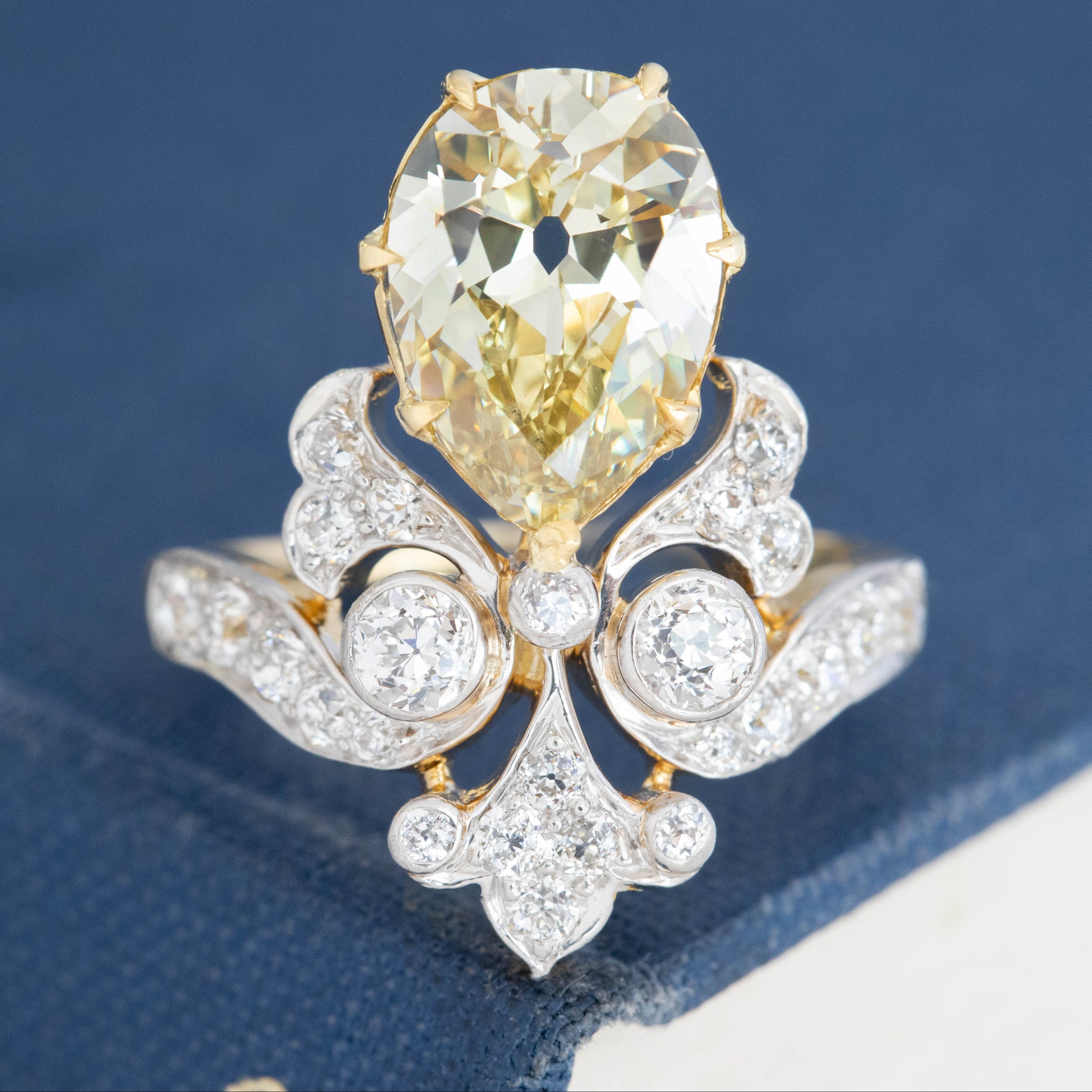 3.06ct Belle Epoque Pear Cut Diamond Tiara Ring, GIA