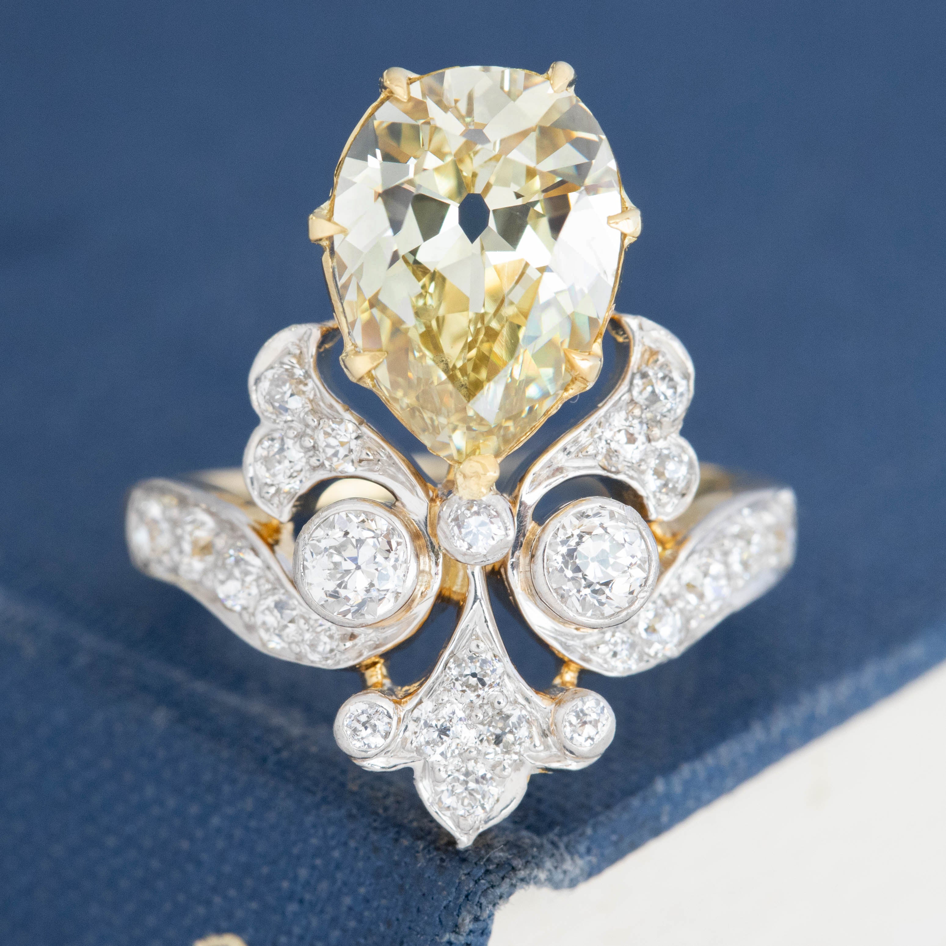 3.06ct Belle Epoque Pear Cut Diamond Tiara Ring, GIA