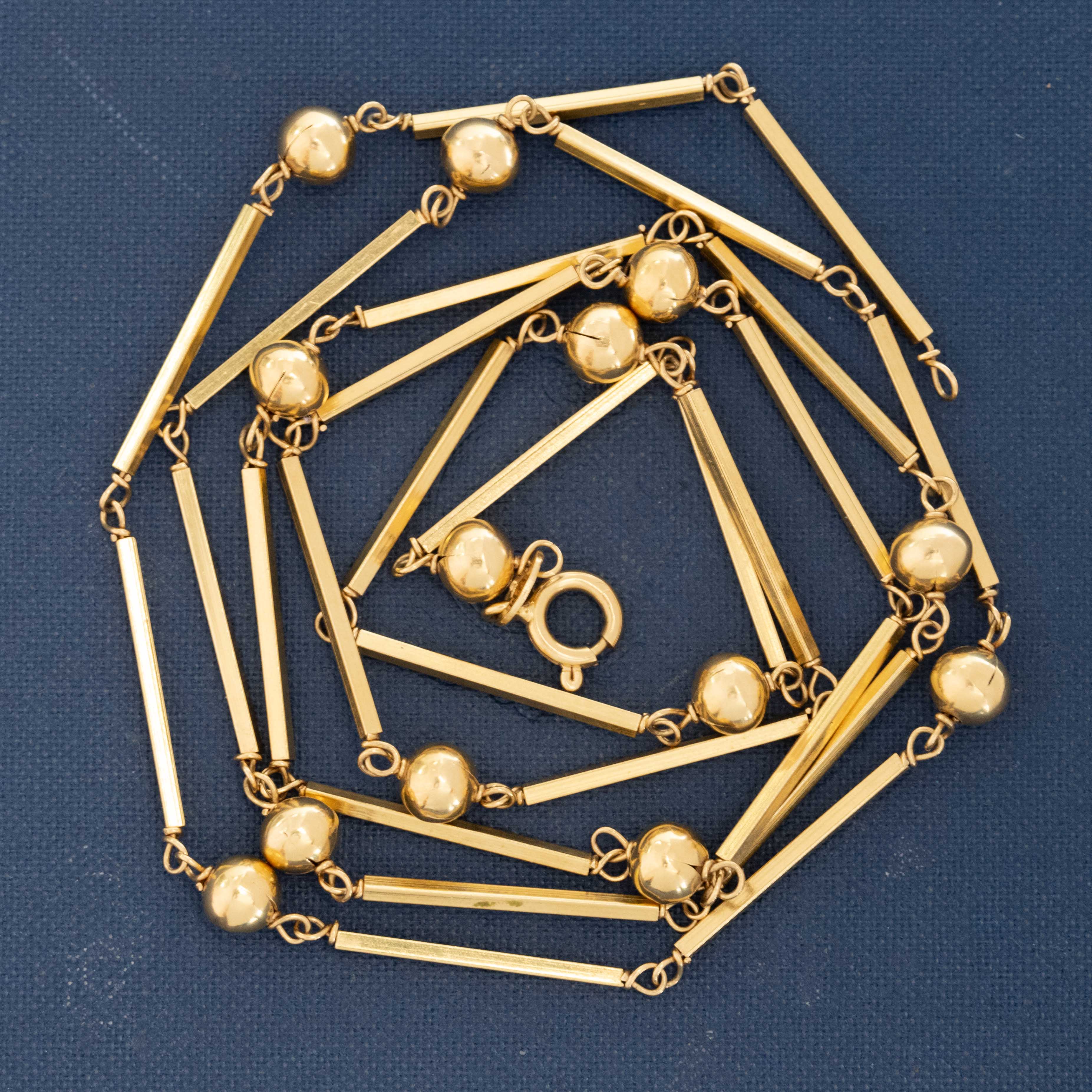 Vintage Sphere & Bar Link Long Chain Necklace