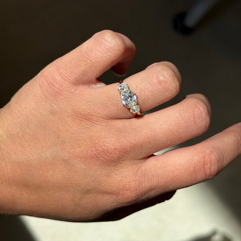 2.56ctw Old Mine Cut Diamond Trilogy Ring, GIA K SI2