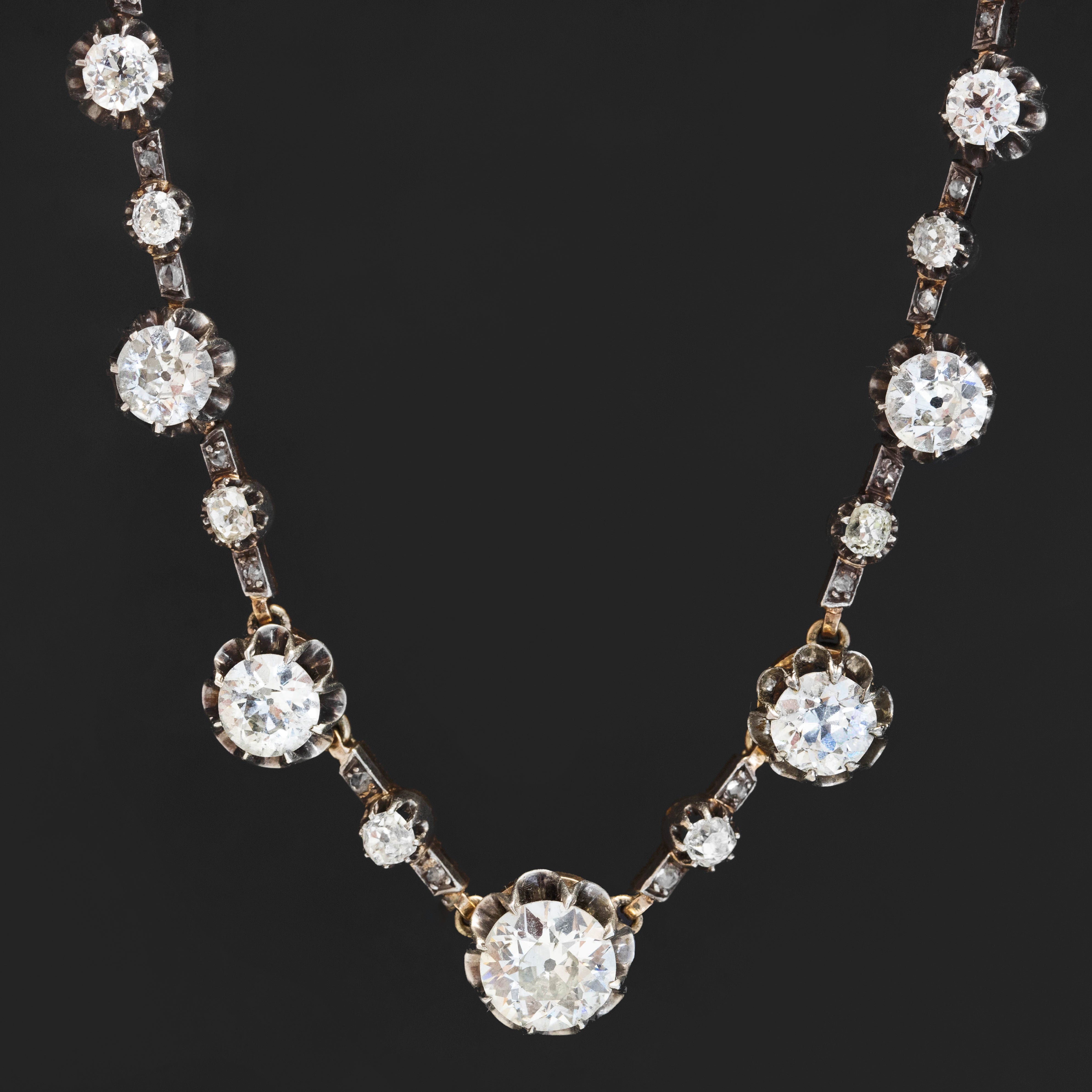10.65ctw Victorian Old European Cut Convertible Riviere Necklace, French