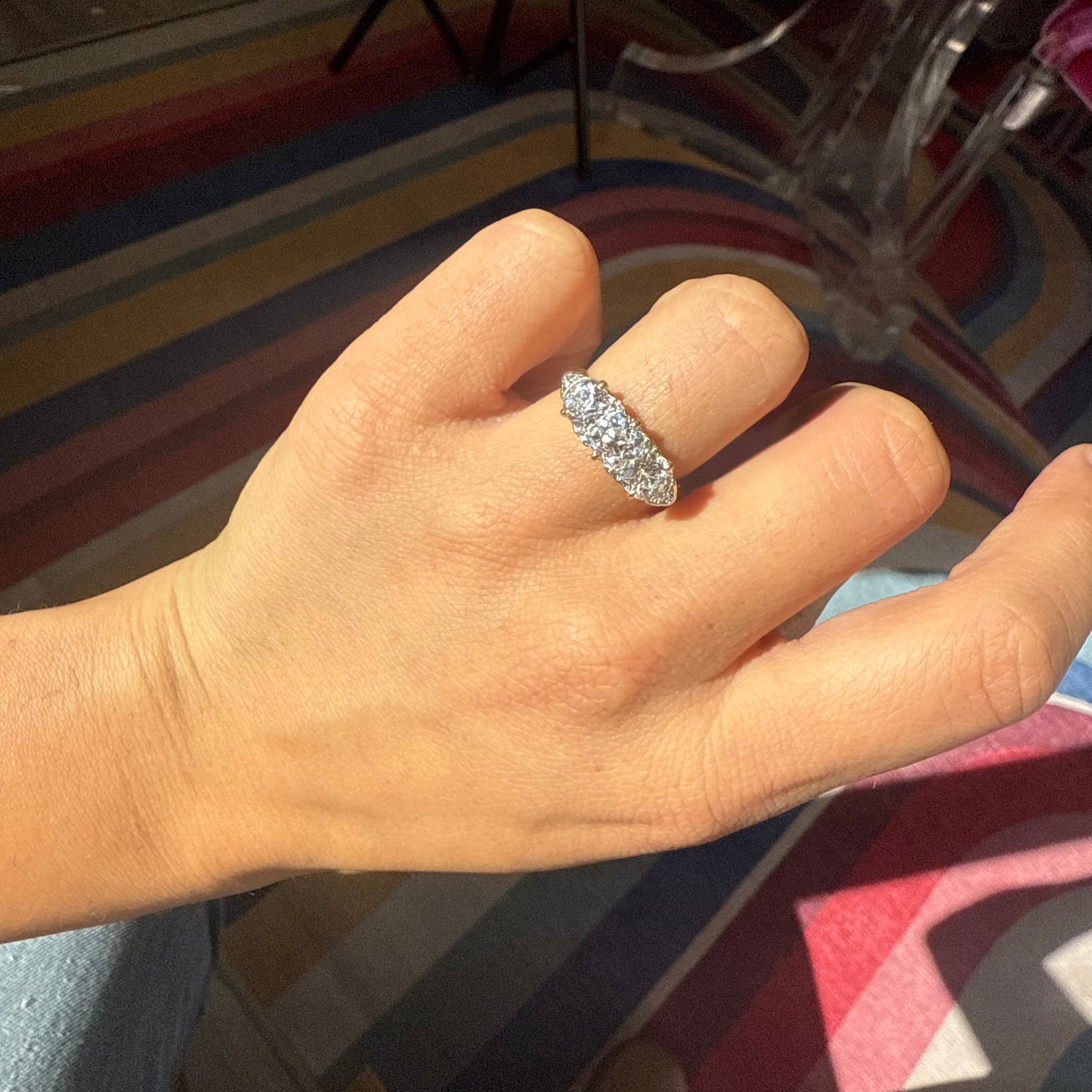 2.56ctw Antique Old Mine Cut Diamond 3-Stome Scroll Ring