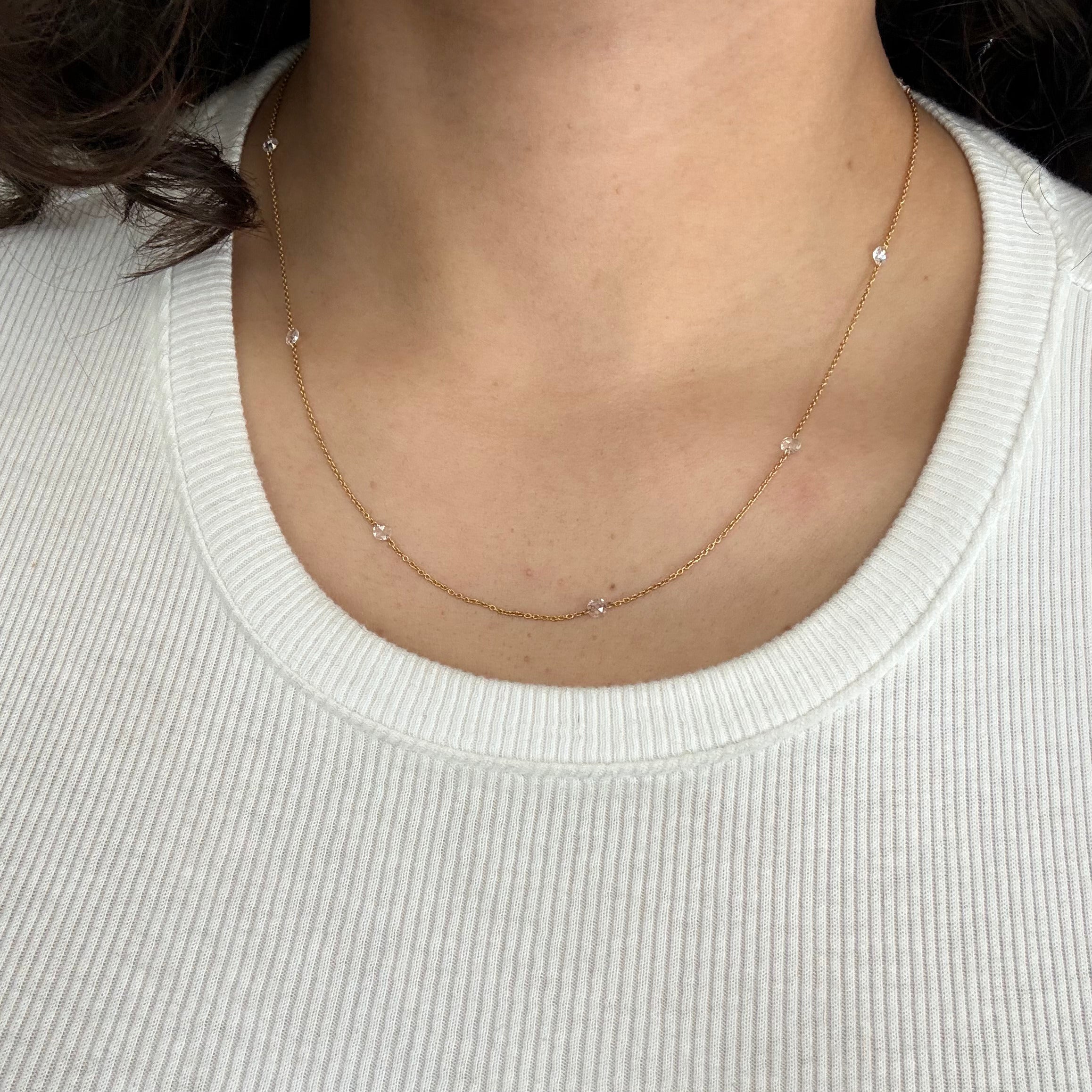 1.03ctw Round Rose Cut Diamond Station Necklace