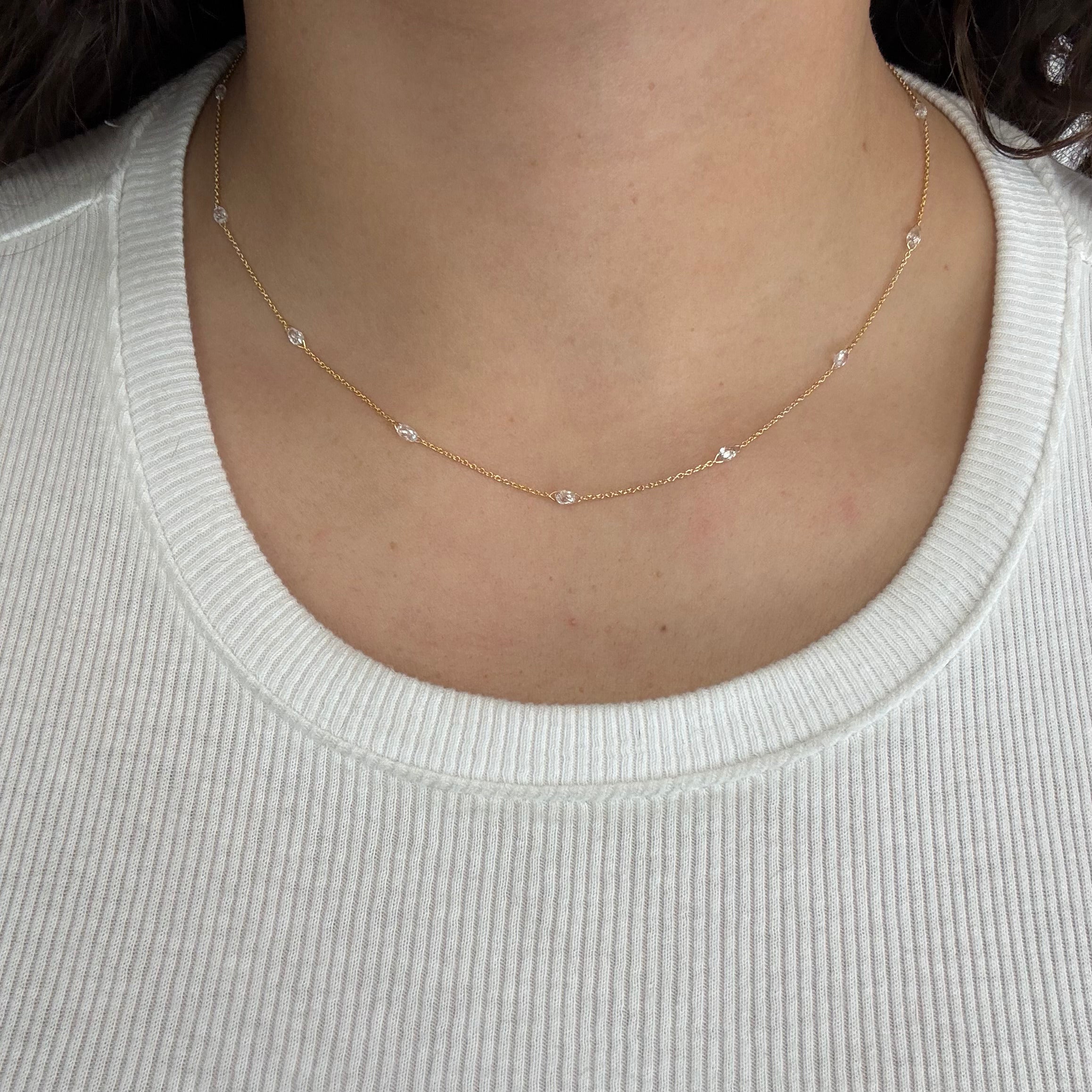 2.01ctw Briolette Cut Diamond Station Necklace
