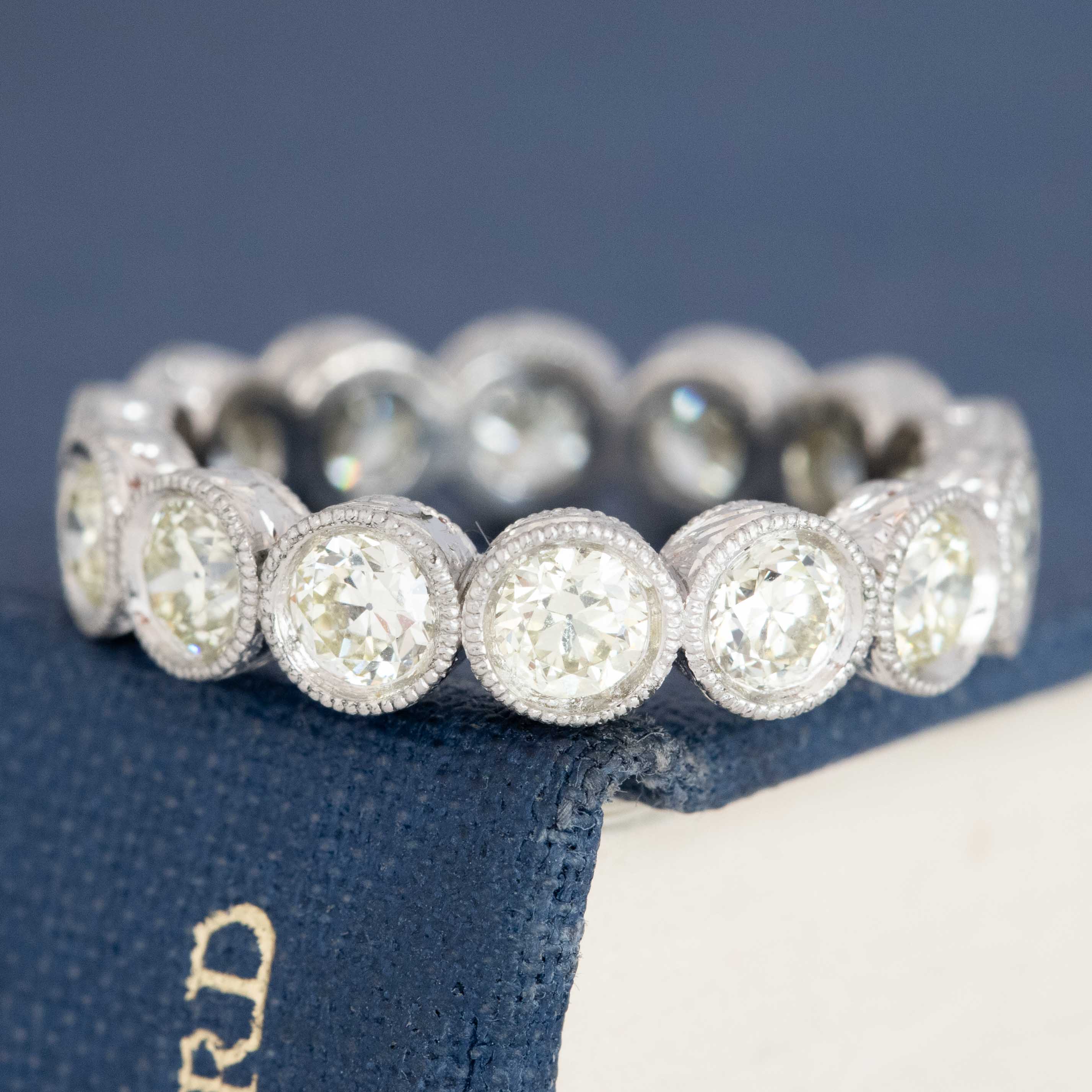 2.57ctw Old European Cut Diamond Engraved Eternity Band
