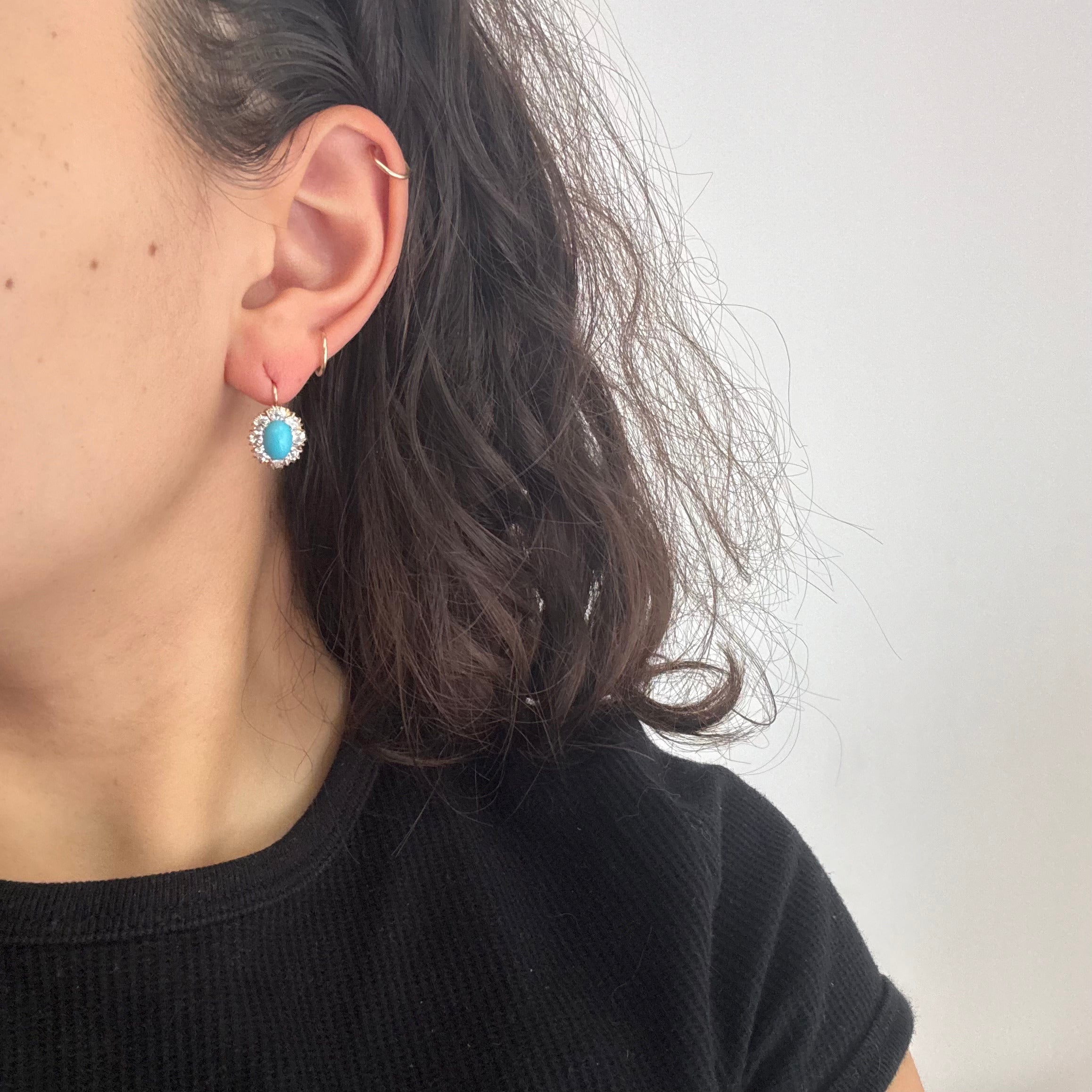 2.15ctw Old European Cut Diamond & Turquoise Cluster Earrings