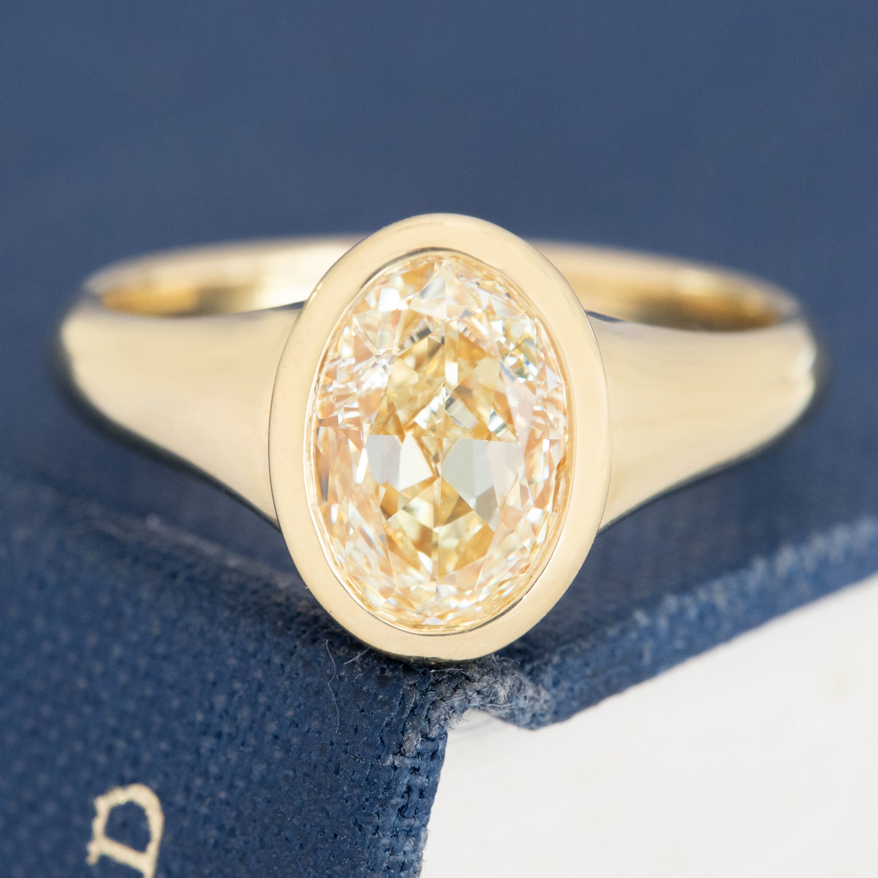 2.00ct Light Yellow Oval Cut Diamond Bezel Solitaire, GIA