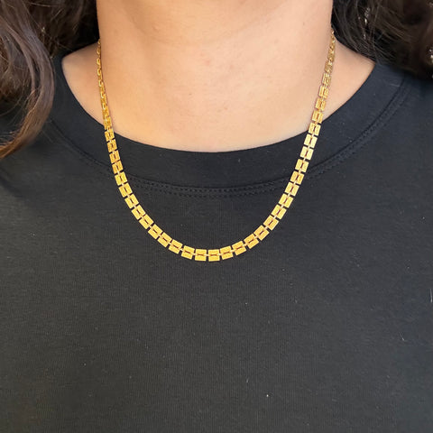 Vintage Flat Square Link Chain Necklace