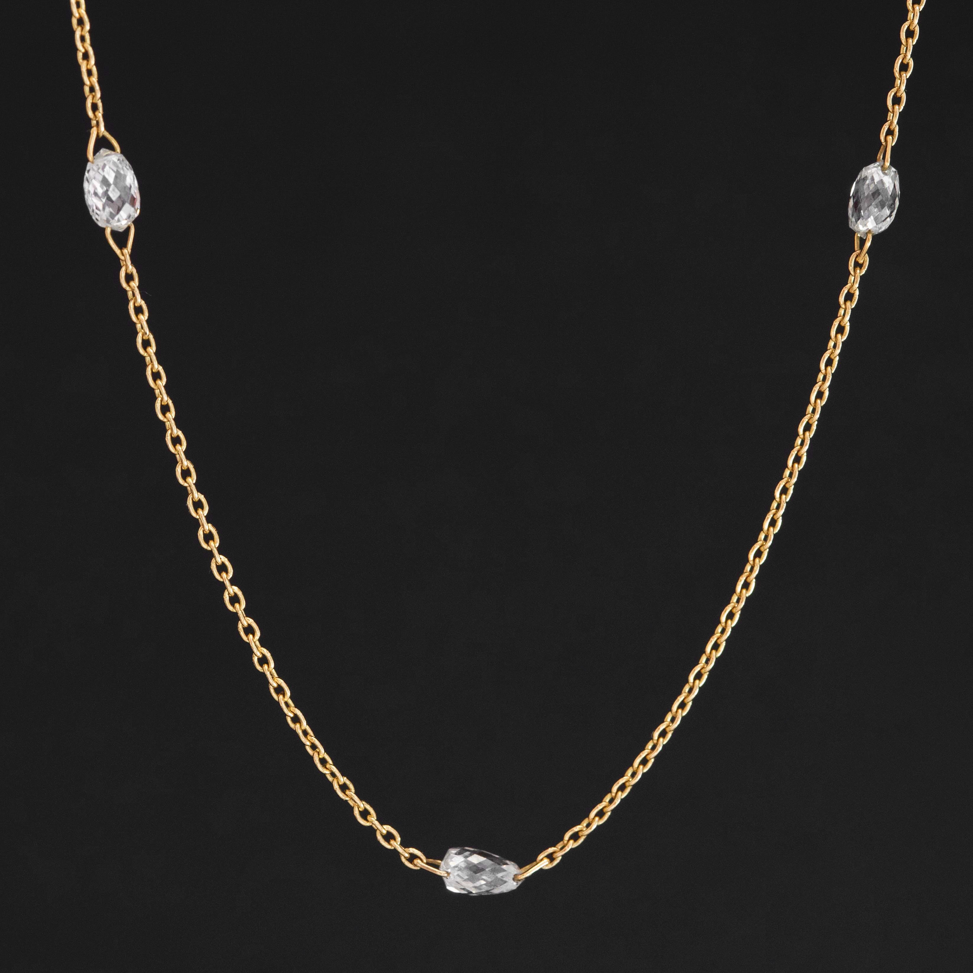 .84ctw Briolette Cut Diamond Station Necklace