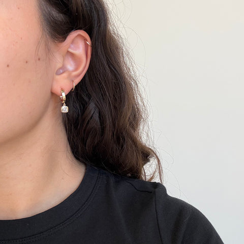 1.00ctw French Cut Diamond Bezel Drop Hoop Earrings