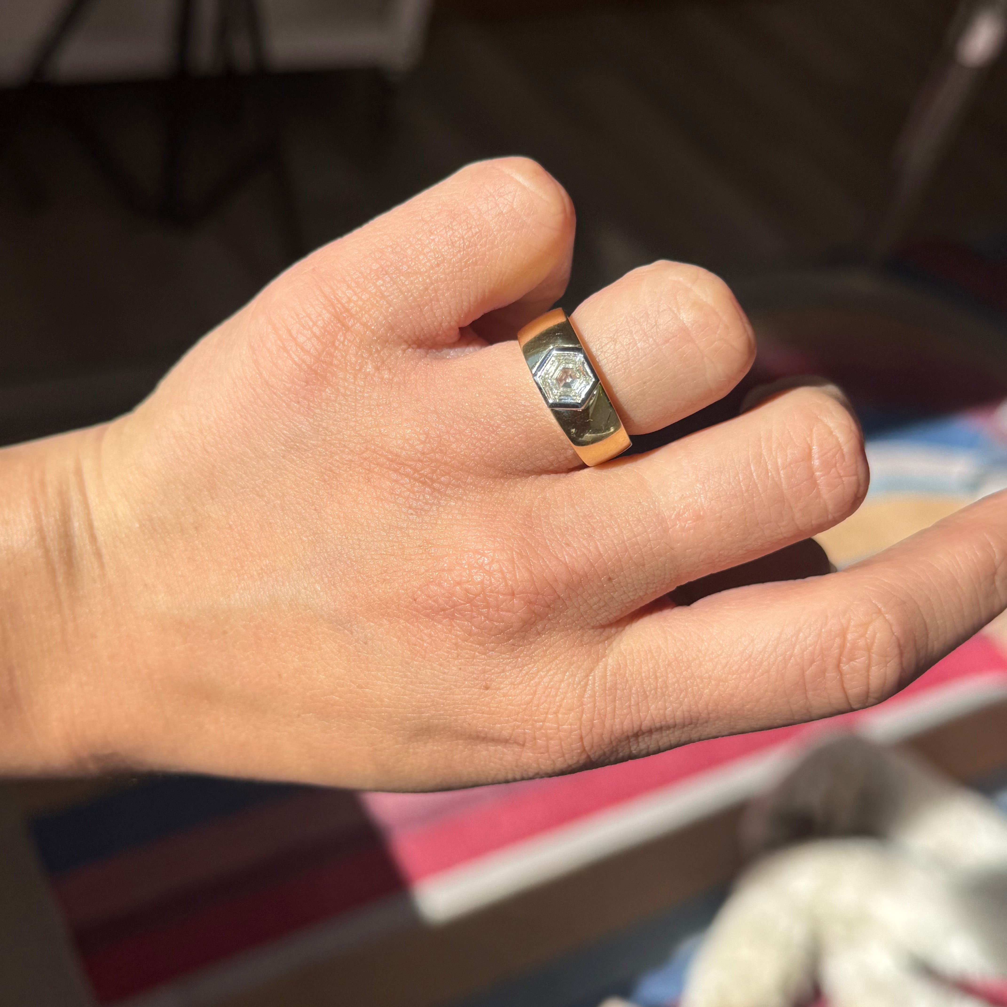 1.04ct Hexagonal Cut Diamond Bezel Ring, GIA J SI1