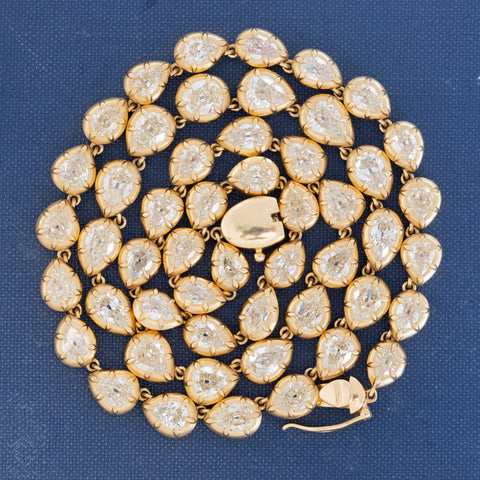 23.00ctw Pear Cut Diamond Collet Tennis Necklace