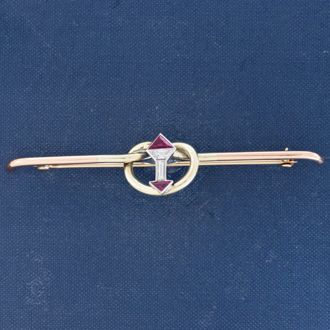 Vintage Two-Tone Diamond & Ruby Lover's Knot Brooch