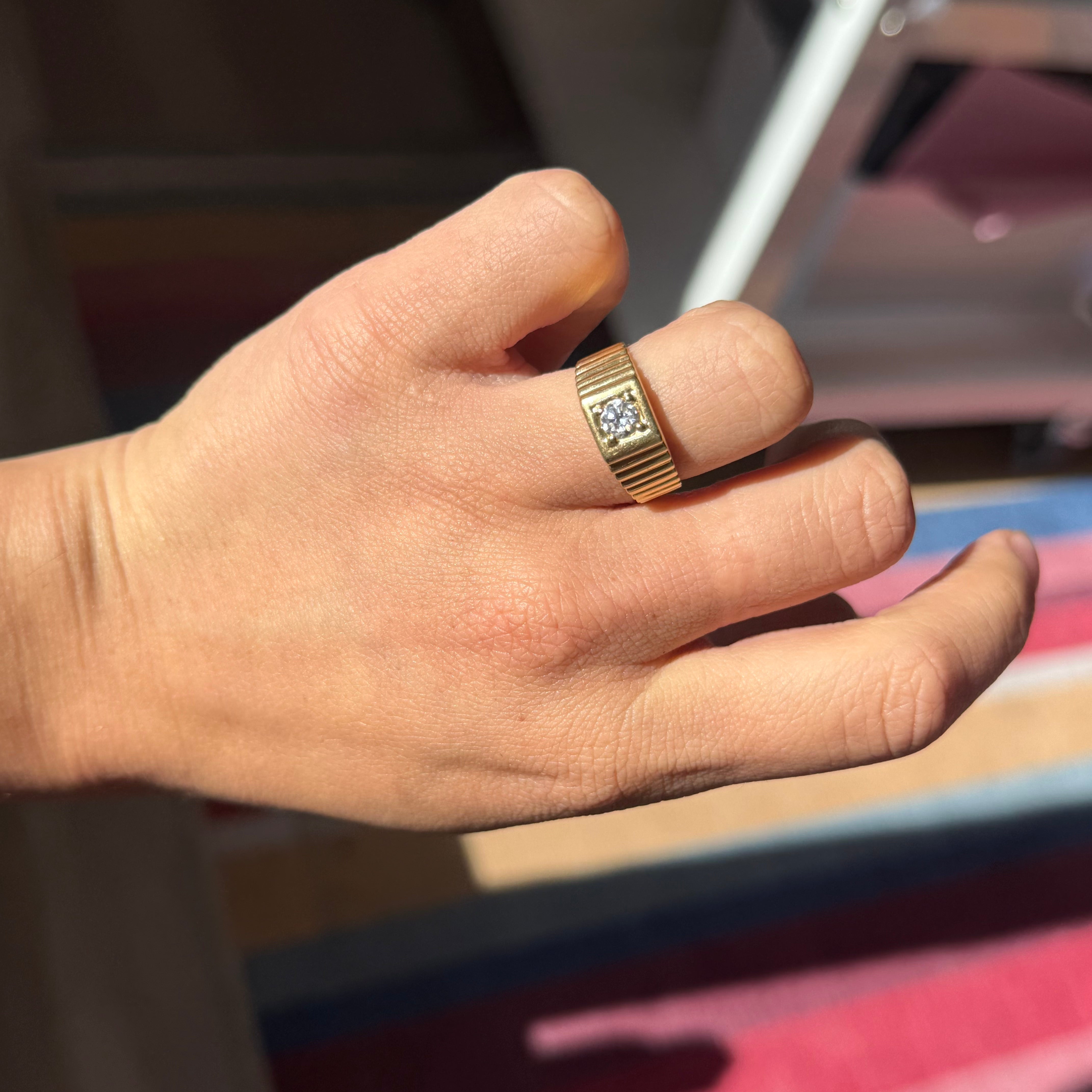 .36ct Vintage Round Brilliant Cut Diamond Fluted Solitaire