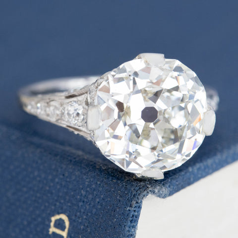 5.05ct Old Mine Cut Diamond Edwardian Solitaire Ring, GIA J VS2