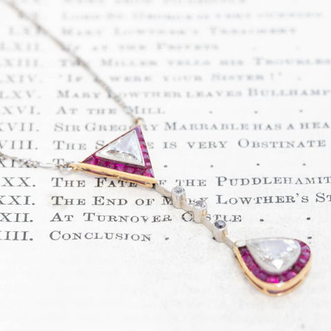 2.59ctw Antique Triangular & Pear Cut Diamond & Ruby Lavaliere, French