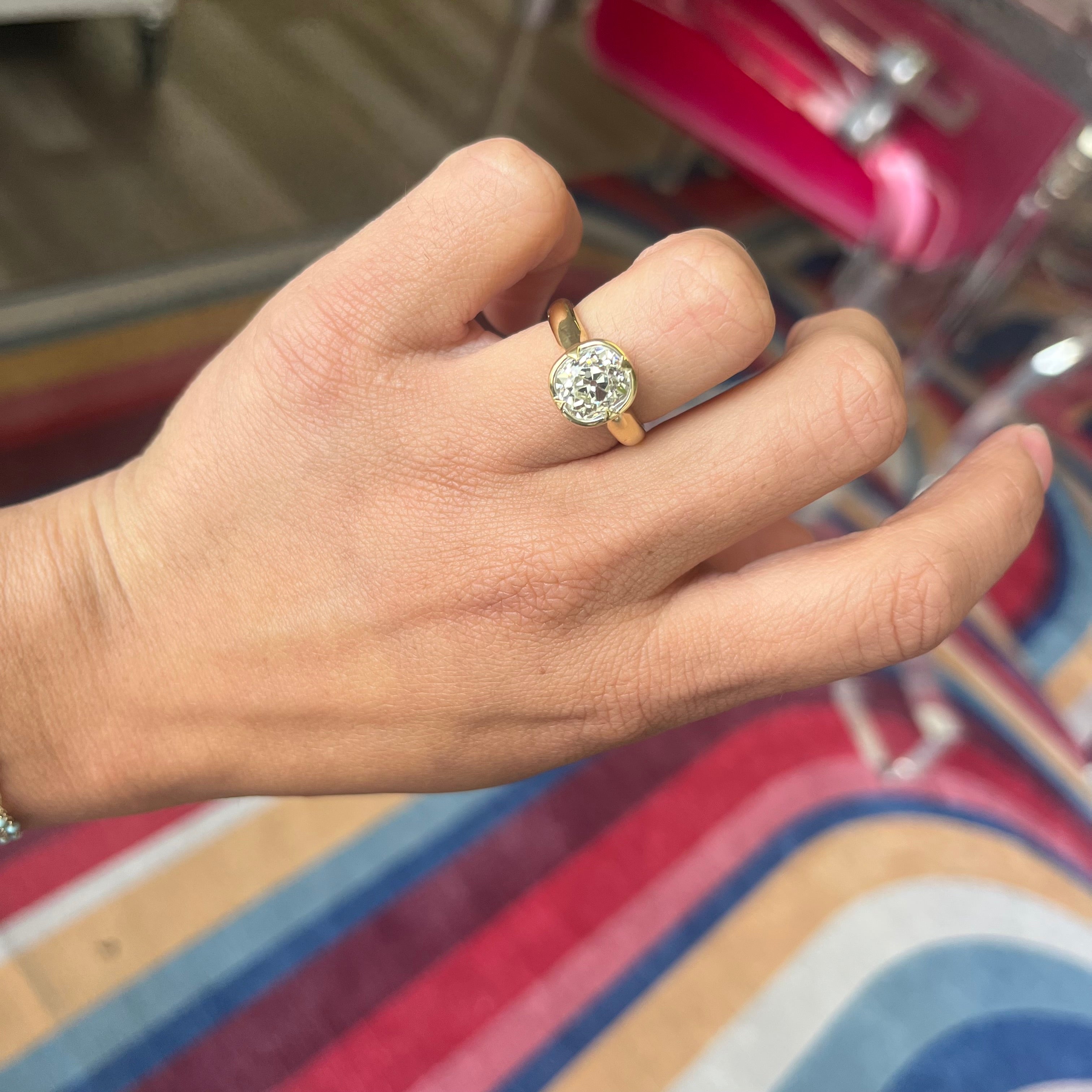 2.74ct Old Mine Cut Diamond Fairfax Bezel Solitaire