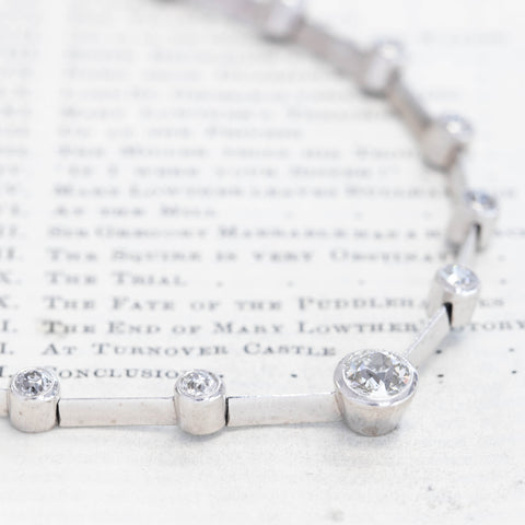 6.17ctw Vintage Old European Cut Diamond Bar Link Riviere Necklace, English