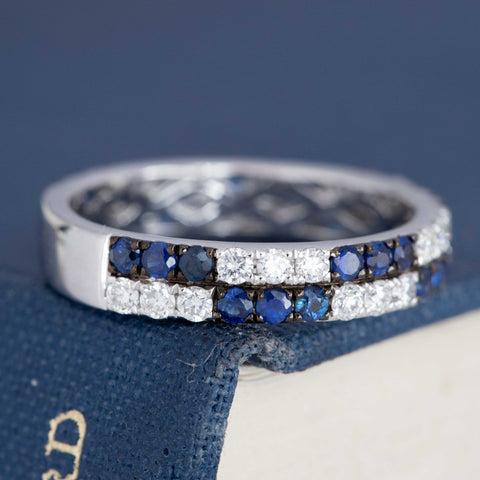 1.15ctw Vintage Diamond & Sapphire Checkerboard Band
