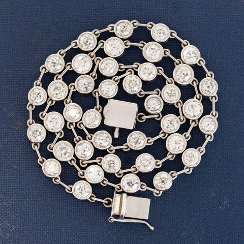 12.21ctw Old European Cut Diamond Bar Link Riviere Bezel Necklace