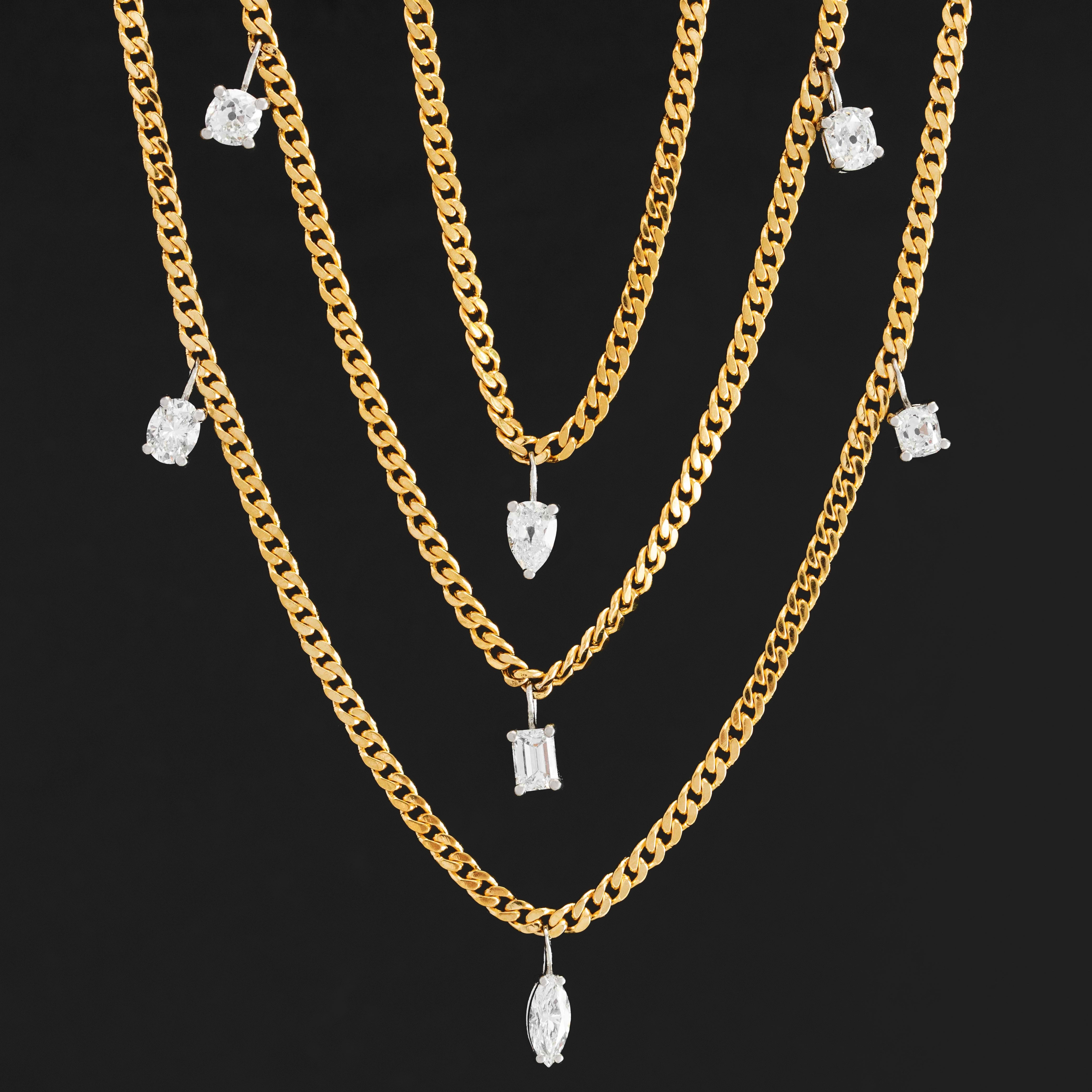 5.23ctw Mixed Cut Diamond Triple Strand Necklace