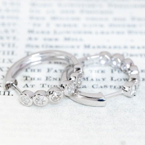 1.55ctw Old European Cut Diamond Bezel Hoop Earrings