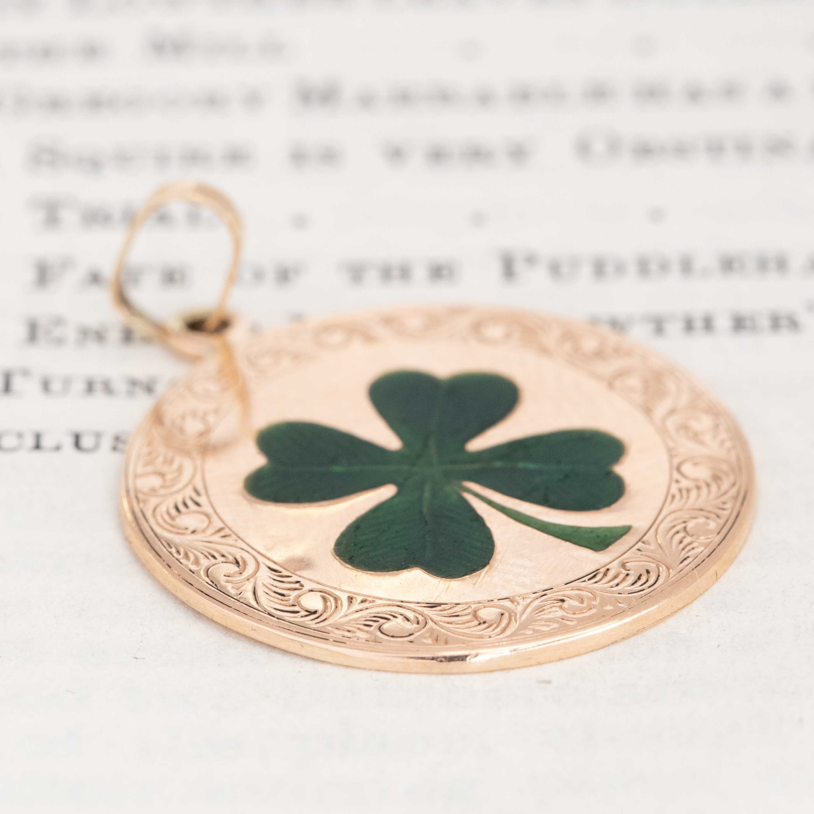 Antique Enamel Four Leaf Clover Pendant