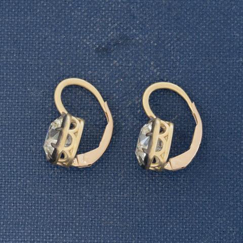 3.09ctw Cushion Cut Diamond Collet Dormeuse Earrings, GIA