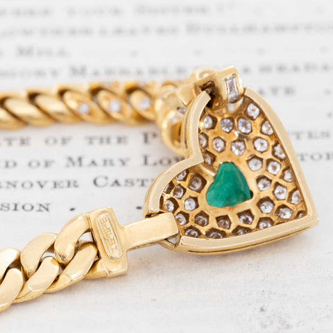 2.38ctw Vintage Diamond & Emerald Cluster Heart Necklace