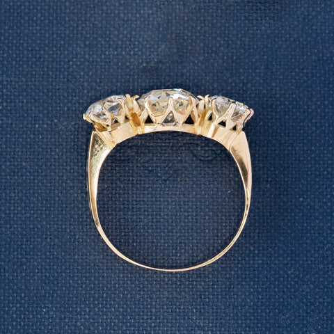 3.25ctw Antique Old European Cut Diamond 3-Stone Ring, GIA K SI2