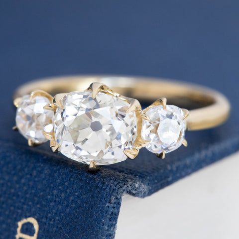 2.56ctw Old Mine Cut Diamond Trilogy Ring, GIA K SI2