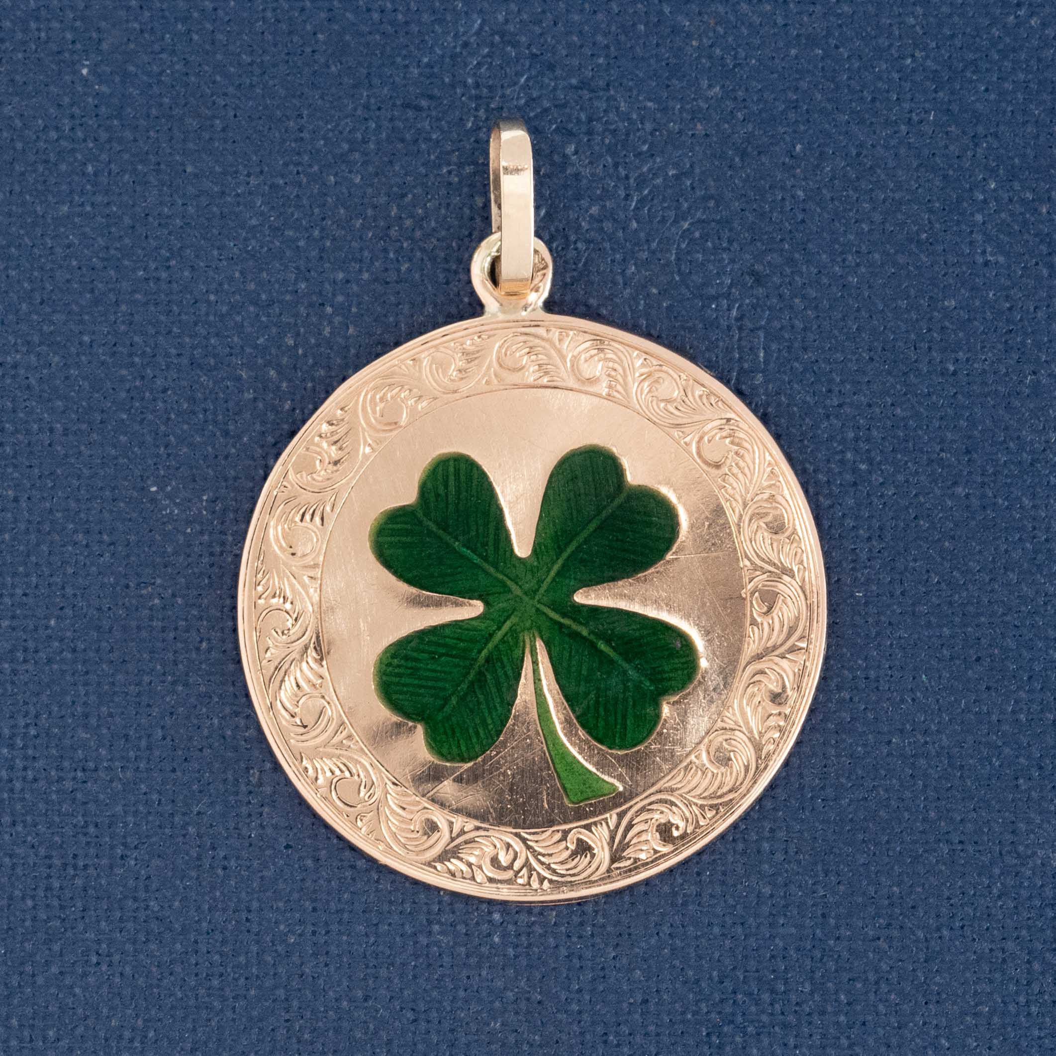 Antique Enamel Four Leaf Clover Pendant