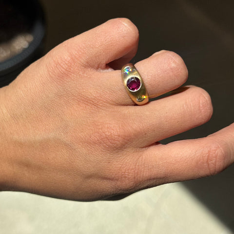 1.53ctw Diamond & Ruby Flush Set Trilogy Ring