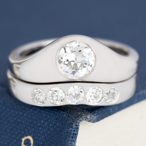 .98ct Old European Cut Diamond Wedding Set, GIA H VS1
