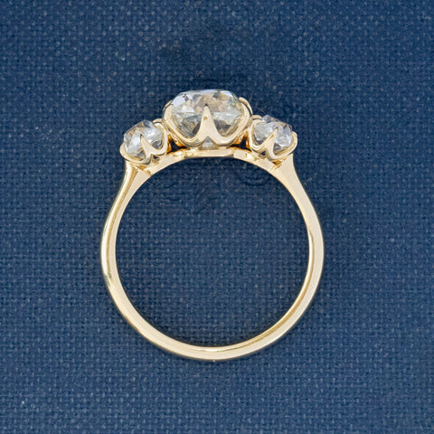 2.56ctw Old Mine Cut Diamond Trilogy Ring, GIA K SI2