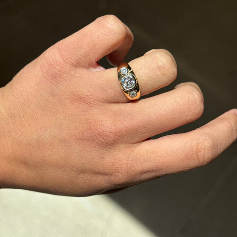 1.52ctw Old Mine Cut Diamond Bezel Trilogy Ring, GIA