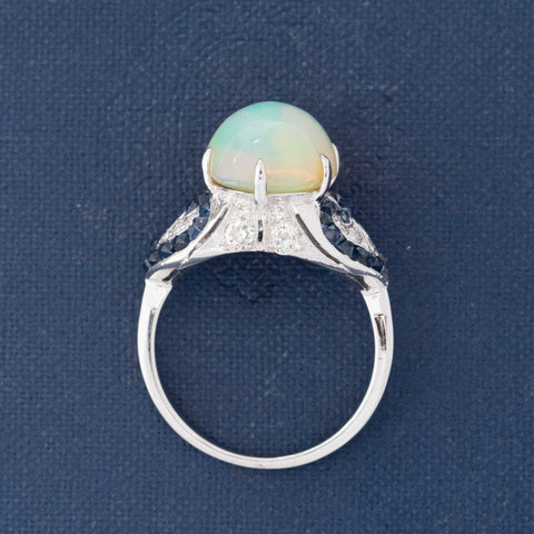7.53ctw Edwardian Revival Diamond, Opal & Sapphire Cluster Ring