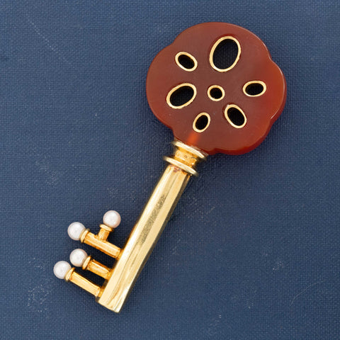 RARE Vintage Carnelian Lotus Root Key Pendant, by Angela Cummings
