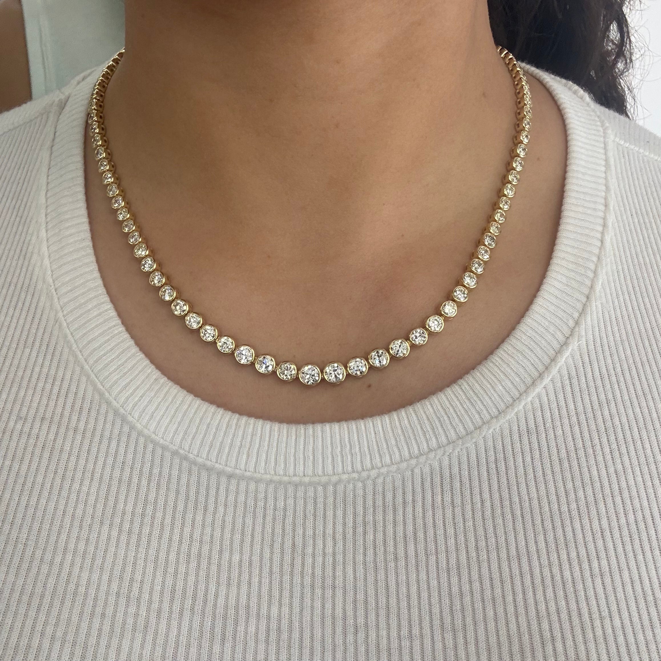 14.11ctw Old European Cut Diamond Graduated Tennis Necklace