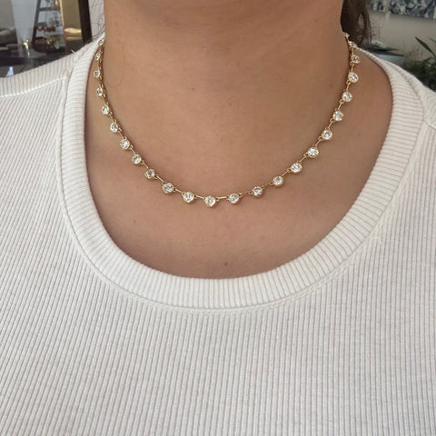 10.63ctw Old European Cut Diamond Bezel Bar Link Tennis Necklace
