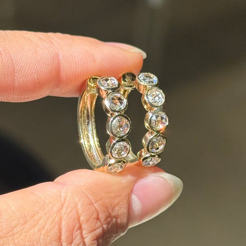 1.67ctw Rose Cut Diamond Bezel Hoop Earrings