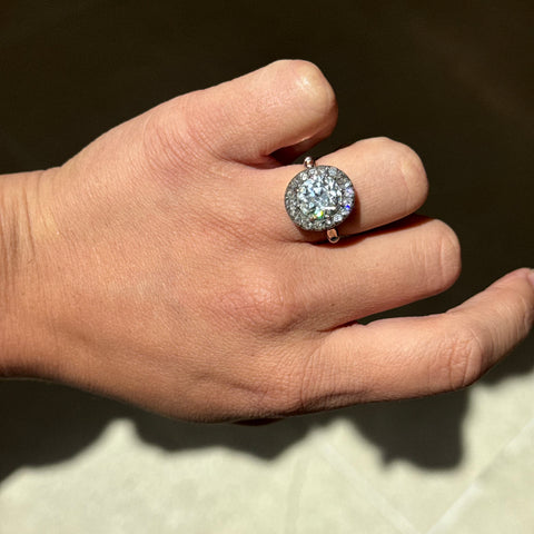3.65ct Old Mine Cut Diamond Cluster Ring, GIA